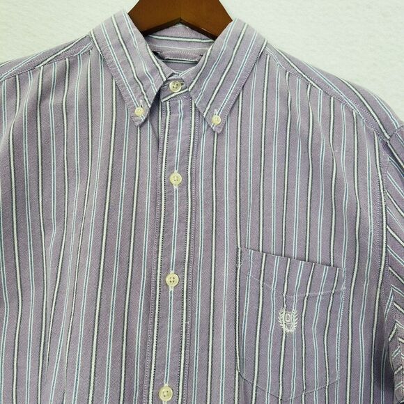 Chaps Button Down Shirt Men Size Large Multi Vertical Stripe Oxford Cotton Logo - Picture 9 of 12